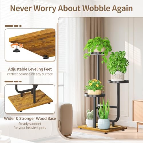 LASZOLA Plant Stand Shelf Tall for Indoor Corner, 3 Tier Metal Black - Image 4