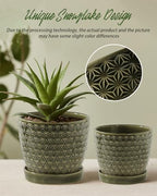 Plant Pots, Flower Pots, Planters for Indoor Plants(6.5+5.5inch), Flower Pots for Indoor Plant with Drainage Hole and Saucer, Ceramic Pots for Plants with Hole Mesh Pad,Reactive Glaze Green - Image 3