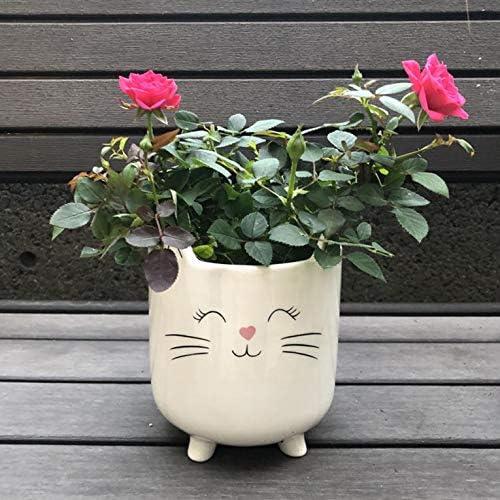 Planter for Succulent Plant Ceramic Plant Pots Indoor, Novelty Planters for Home Office Garden (White Cat Large, 1) - Image 2