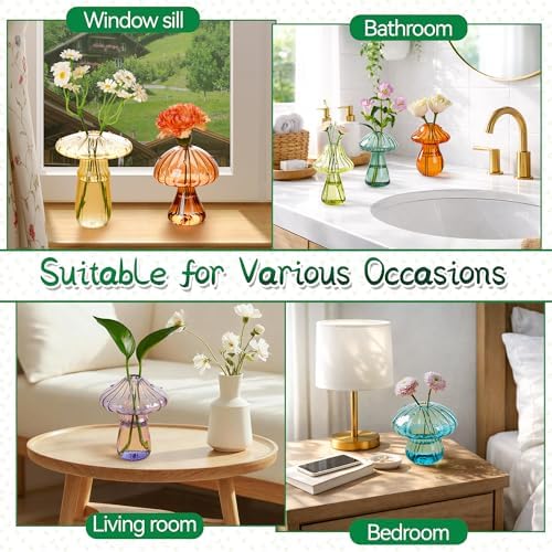 Plant Propagation Station, Set of 10 Colored Glass Mushroom Vase - Image 5