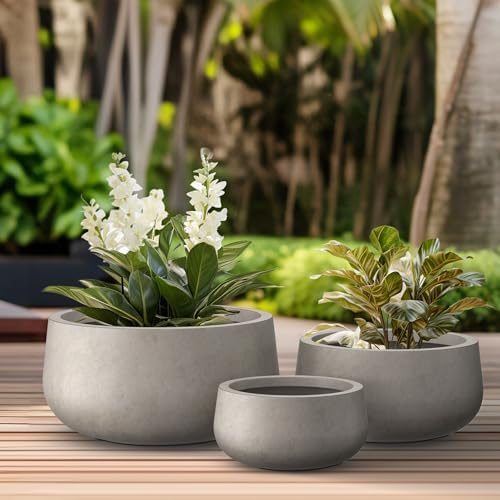 Kante Set of 3 Weathered Concrete Bowl Planters 19.6" 16" 11" Dia - Image 5