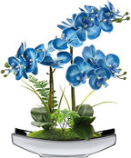 Orchids Artificial Flowers 15" Blue Phalaenopsis Orchid with Silver Pots Real Touch Faux Orchids for Home Office Bedroom Living Room Table Decoration, Briful by Briful