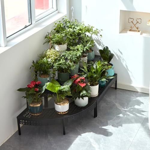 3 Tier Metal Plant Stand,Rectangle or Round Decorative Flower Step,Garden Shelf Flower Pot Holder Storage Organizer Rack for Indoor Outdoor Use - Image 7