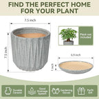 7.5 Inch Ceramic Planter Pot with Saucer Drainage Leak-Proof Mesh,Flower Pots for Indoor Plants with Gardening Gloves,Ceramic Planter(Stone Grey) - Image 6