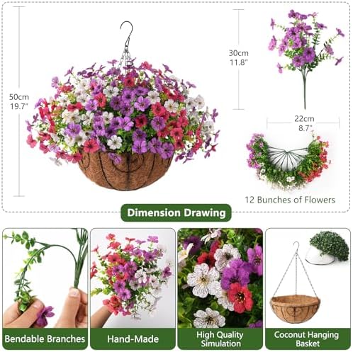 Homsunny Artificial Faux Hanging Flowers Plants with Basket for Outdoor Spring Decoration, Fake Silk Daisy Outside Indoor UV Resistant Look Real Yard Patio Front Porch Garden Balcony Home Decor(Mix4) - Image 4