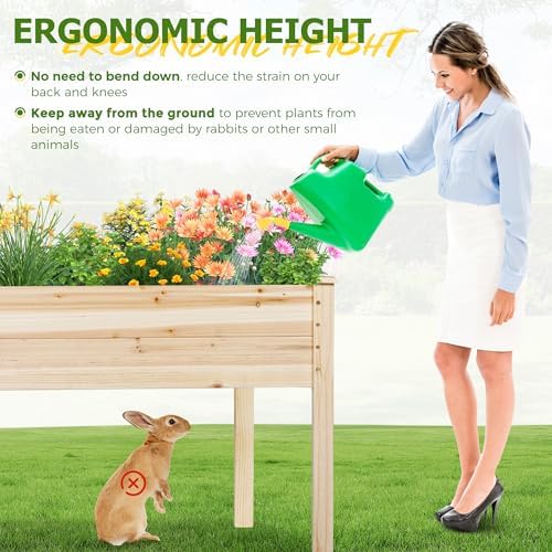 4 FT Outdoor Wooden Raised Garden Bed, Elevated Large Planter Box with Legs for Vegetable/Flower, Standing Growing Bed for Gardening/Backyard/Patio/Balcony, Natural - Image 6