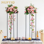 Nuptio Metal Black Vase, 2 Pcs 39.4 inch Tall, Elegant Cylinder & Square Vase for Wedding Centerpieces, Home Party Decorations - Image 2