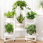 LASZOLA Plant Stand Indoor Outdoor with Large 10 Inch Plastic Tray, White by LASZOLA