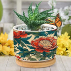 Chinoiserie Coral Peony Floral Ceramic Planter Floral Botanical Painting Planters for Indoor Plants with Drainage Holes and Saucers Pot for Indoor Outdoor Garden - Image 6