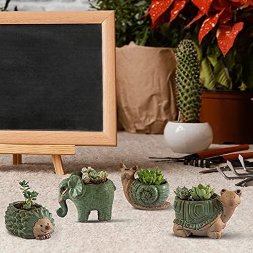 Small Succulent Pots with Drainage, Indoor/Outdoor Ceramic Animal Planter, Cute Cactus/Bonsai Small Flower Pots for Home Decor and Office Desk Decoration, A Set of 4 Pieces is Suitable as A Gift - Image 5