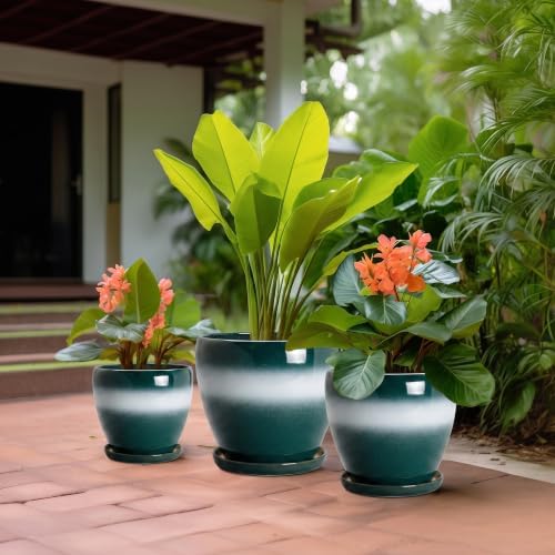 Ceramic 10/8/6 Inch Flower Pots, Ceramic Planter, Green-White - Image 5