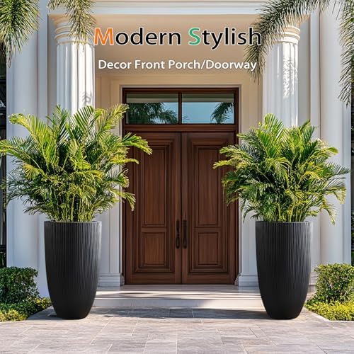 Heyzier Tall Planters for Outdoor Plants, Large Concrete Flower Pots for Garden Front Porch, Patio, Indoor (Vertical Black) - Image 5