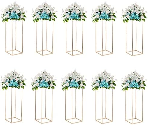 Gold Metal Cube Vase Stand for Wedding Centerpieces, 31.5in Tall, 10 Pcs by CreatedforWeddingsandHome