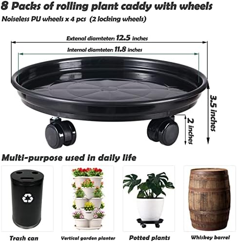 8 Packs 12 Inches Plant Caddy with PU Wheels Large Rolling Plant Stands Plastic Plant Roller Base Pot Movers Planter Saucer on Wheels Indoor Outdoor Wheeled Plant Dolly Planter Tray Coaster - Image 3