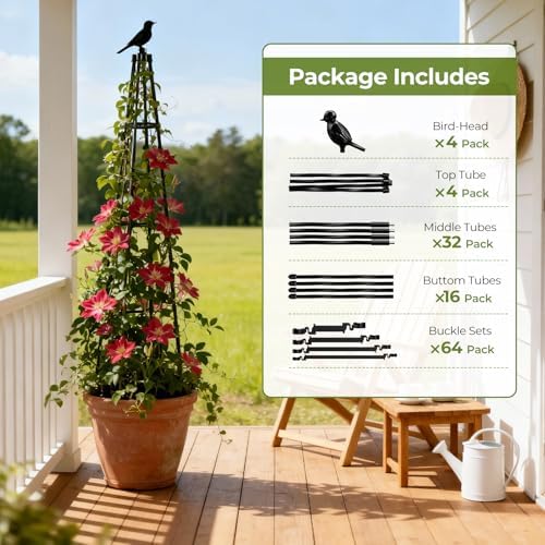 4 Pack Garden Trellis for Climbing Plants Outdoors,65" Tall Cucumber Trellis Garden Obelisk Trellis Rustproof Plants Support with Adjustable Heights for Indoor Potted Plants, Vines, Vegetables - Image 7