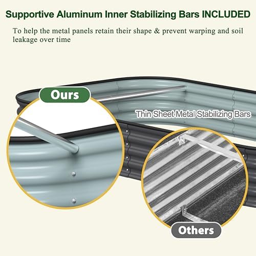 MUPATER 8x4x1FT Raised Garden Bed Outdoor, Modular Galvanized Steel Garden Bed Kit for Planting, Above Ground Planter Box Oval for Vegetables, Herbs and Flowers, Garden, Gray - Image 7