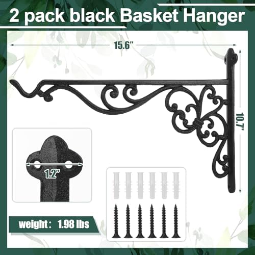 Landhoow 2 Pcs 15.6" Cast Iron Hanging Outdoor Wall Hanger, Black - Image 3