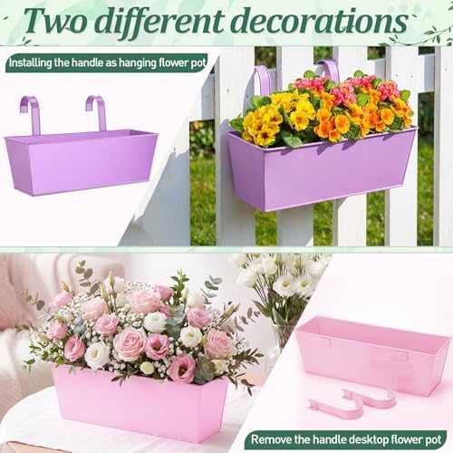 6 Pack Hanging Flower Pot Colorful Metal Iron Bucket Fence Hanging Planters with Detachable Hook Bucket Flower Holder for Railing Balcony Garden Yard Spring Decor (16.1 x 5.1 x 5.1 in,Square) - Image 4