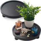 2 Pcs Wood Riser for Display, Round Wooden Tray Decor, Farmhouse Pedestal Stand, Decorative Riser Tray for Kitchen or Bathroom Counter, Black by DEAMACE
