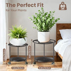 TOSKING 2-Pack Black Round Rolling Plant Caddies with Water Tray – Metal Stands with Wheels, Geometric Pattern, for Indoor Planters (13" & 11") - Image 3