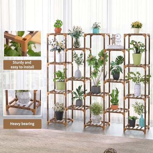 Uneedem Plant Stand Indoor Outdoor, 17 Tiered Plant Shelf Wood Plant Rack - Image 2
