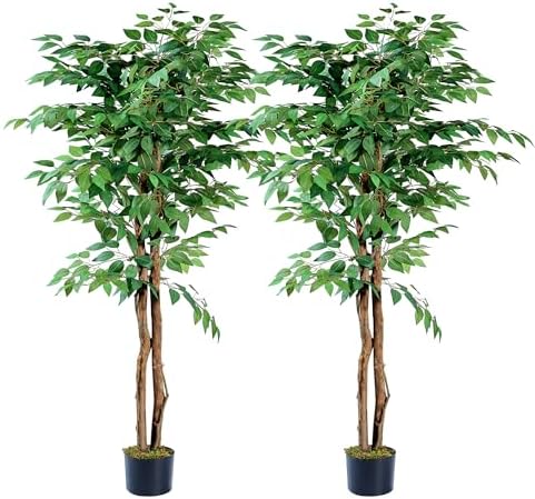 VECELO Artificial Ficus Tree with Sturdy Nursery Pot, 6FT Faux Silk Plant for Indoor Outdoor Home Garden Decor, 2 Pack by VECELO