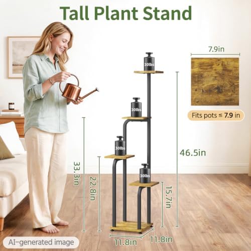 LASZOLA Plant Stand Shelf Tall for Indoor Corner Flower Rack, 5 Tier Brown - Image 3