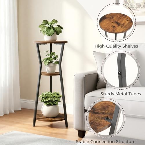 MAHANCRIS Plant Stand Indoor, 3 Tier Round Corner Plant Stand Indoor, Round Plant Holder Rack, 35" Tall Plant Shelf for Living Room, Balcony, Patio, Rustic Brown and Black PSHR0401 - Image 4