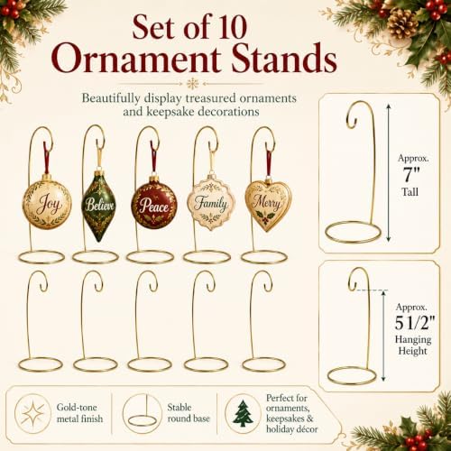 Ornament Stand Set of 10 – Gold Metal Wire Display Holders for Ornaments, Suncatchers, Air Plants, Mini Wreaths & Hanging Decor – 7 Inch Tabletop Display Stands for Year Round Home Decor - Image 3