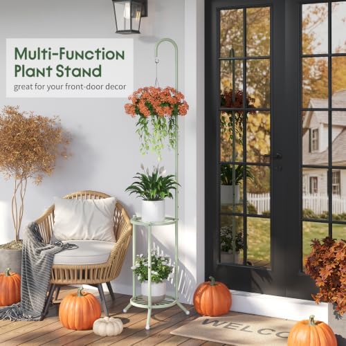 Metal Plant Stand With Hanging Hook, 2-Tier Flower Pot Display rack, Green - Image 4