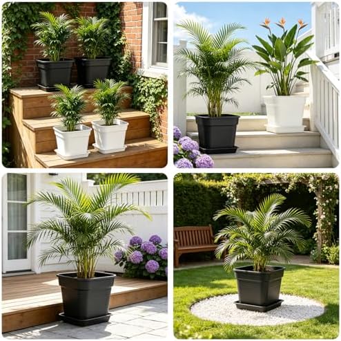 10 Inch Square Planters with Saucers 5 Pack,Heavy Duty Black Plant Pots - Image 5