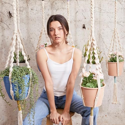 PILLOWPIA Macrame Plant Hanger 55" – Indoor Outdoor Hanging Planter Rack for Ceiling, Wall, or Window – Boho Rope Plant Holder for 10" Pots – Decorative Garden & Patio Plant Accessory – Periwinkle - Image 4