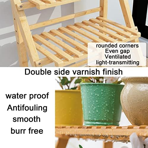 Tiered Plant Shelf 3-Tier Bamboo Ladder Plant Shelfs Folding Display Shelving Multiple Storage Shelf Plant Hanger Garden Rack Flower Plant Stand Display Rack for Indoor Outdoordecoration - Image 3