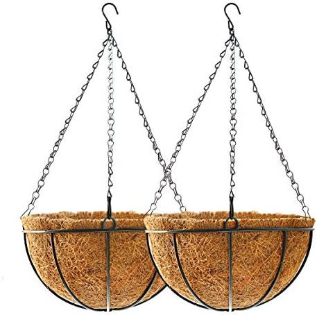 Hanging Plant Basket Flower Holder (2pack, 16 inch)-Metal Wire Round Hanging Basket Planter with Coco Fiber Liners for Plants Flower Pots Outdoor Garden Porch and Balcony Decor by TOOCMEUK