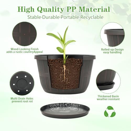 Quarut 4 Pack 14 Inch Large Plastic-Flower-Pots-for-Indoor-Outdoor-Plants - Image 2
