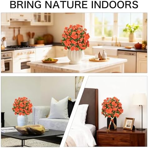 Artificial Mums for Outdoors, Faux Bushes Topiaries Outdoor Set of 2 Orange - Image 7
