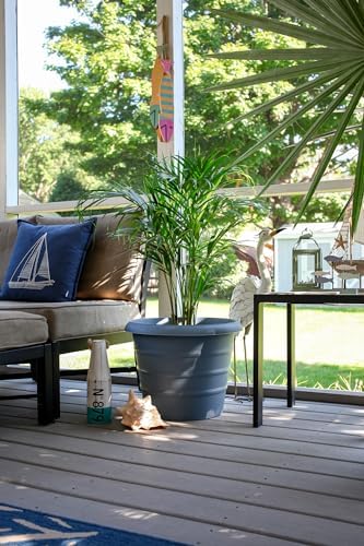 The HC Companies 16 Inch Marina Planter Lightweight Indoor Outdoor Plastic Plant Pot for Herbs and Flowers, Warm Gray (Pack of 2) - Image 6