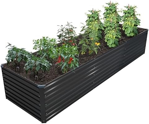DIIYIV Galvanized Raised Garden Bed Kit Outdoor Patio,12x2x2ft Large Rectangular Metal Planter Boxes,Deep Root Box Planter for Gardening,Vegetables,Flowers,Herbs-Black by DIIYIV