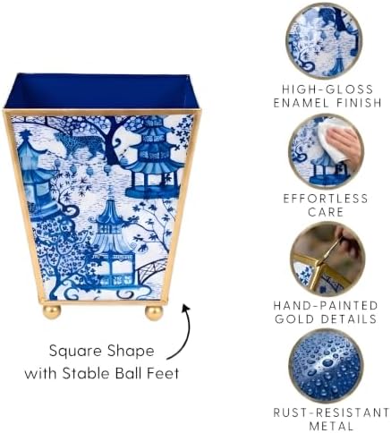 Gold Plant Pot, Blue White Enamel Square Cachepot Indoor, 4In - Image 6