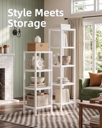 SMIBUY Bathroom Storage Shelf, 5-Tier Bamboo Rack Organizer, Multifunctional Shelving Unit for Living Room Bedroom Kitchen (White) - Image 4