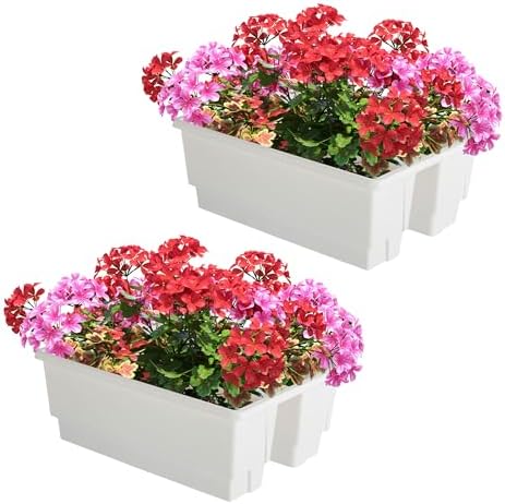 Railing Planter Box 2-Pack - 20.75-Inch Flower Boxes with Removable Drainage Inserts - 6-Gallon Outdoor Planters for Porch, Deck, or Balcony Decor, Fits Rail 3” - 4” by Pure Garden (White) - Image 2