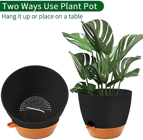 GARDIFE Large Hanging Planter, 12 inch Hanging planters for Indoor. Outdoor Plants, Self Watering Plant Pot, Plant Hanger, Black - Image 5