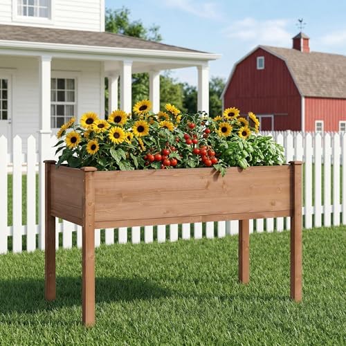 Wooden Cedar Raised Garden Bed with Legs, 48x24x30 Inch Planter Raised Beds for Gardening, Raised Garden Beds Outdoor Planter Box for Vegetables/Herbs/Flower/Backyard (Brown) - Image 4