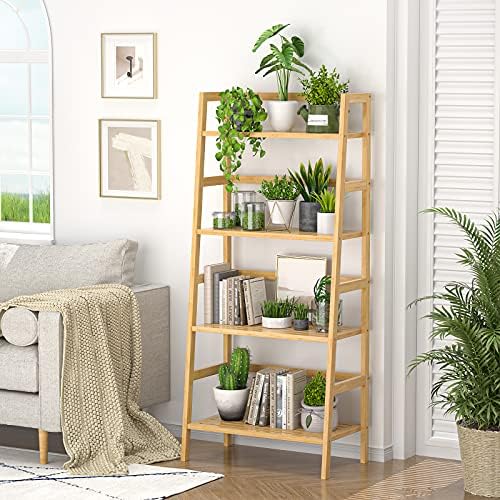 Homykic Bamboo Ladder Shelf and Closet System Bundle, Natural - Image 2