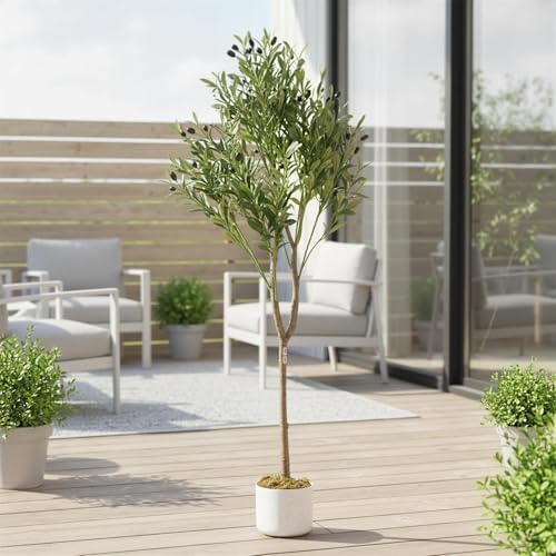 4.5Ft Artificial Olive Tree, Tall Faux Olive Trees with White Planter - Image 2