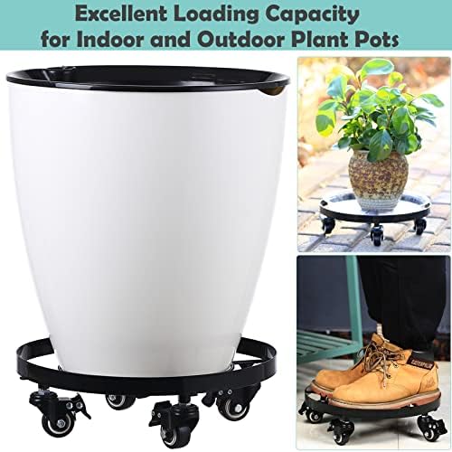 3 Packs Metal Plant Caddy 10.6 Inches Plant Dolly Coasters with Wheels Heavy Duty Rolling Plant Stand with Casters for Indoor Outdoor Flower Pot Mover Rollers Black, Plastic Saucers Included - Image 6