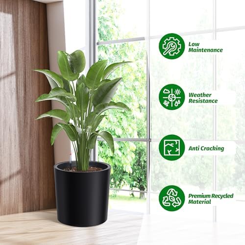 GarveeHome Set of 2 Tall Self-Watering Black Planters, 19.5" H x 19.9" Dia Large Straight Plastic Pots, Built-in Drainage, Water Level Monitor, Wheels, Indoor/Outdoor Flower Containers for Patio - Image 3