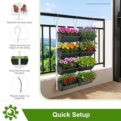 8 Pockets Vertical Planters,Wall Mounted Plastic Plant Grow Pots,Wall Pocket Planters for Indoor,Outdoor,Balcony,Garden Decoration,Green - Image 4