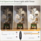 Plant Stand Indoor with Grow Lights - 9-Tier Plant Stand with Wheels, Tall Metal and Wood Indoor Plant Shelf with Tree Design, Rolling Flower Pot Holder Rack with Waterproof Finish, Adjustable Display Stand for Home Garden, Patio, 62" Tall - Image 5