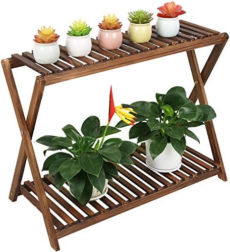 Wood Plant Stand Shelf Indoor Outdoor 2 Tier Plant Bench Corner by TOVACU